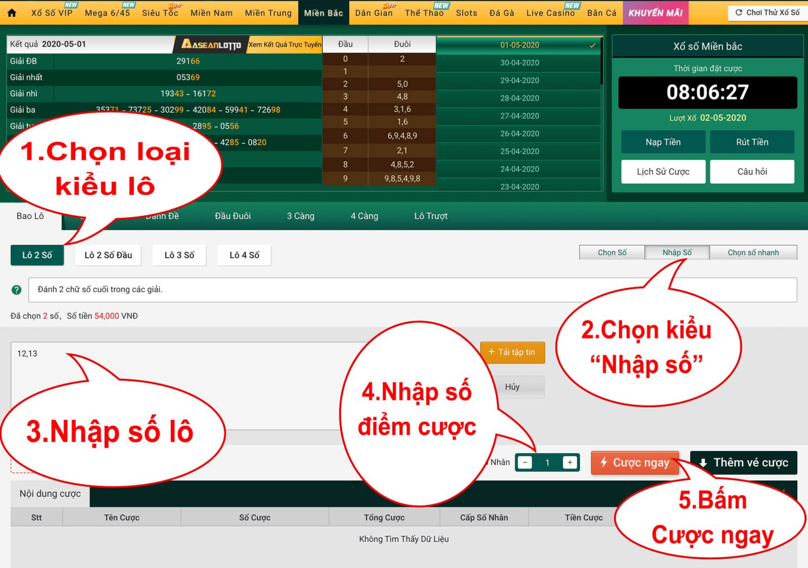 trình tự nhập đánh lô trên loto188